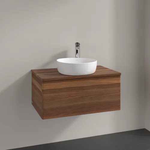 Bild von VILLEROY BOCH Antao Waschbeckenunterschrank, 1 Auszug, 800 x 360 x 500 mm, Front mit Struktur, Warm Walnut / Warm Walnut #K30152HM