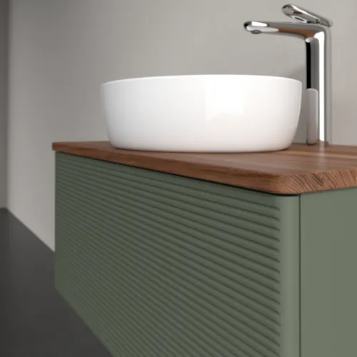 Bild von VILLEROY BOCH Antao Waschbeckenunterschrank, 1 Auszug, 800 x 360 x 500 mm, Front mit Struktur, Leaf Green Matt Lacquer / Warm Walnut #K30152HL