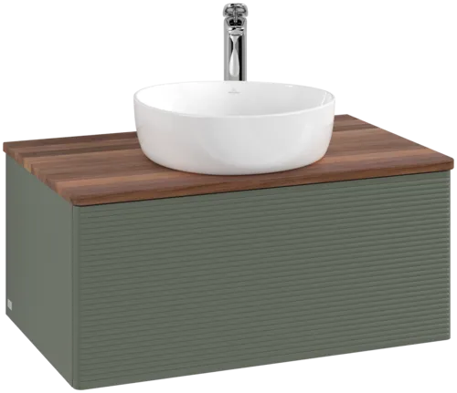 Bild von VILLEROY BOCH Antao Waschbeckenunterschrank, 1 Auszug, 800 x 360 x 500 mm, Front mit Struktur, Leaf Green Matt Lacquer / Warm Walnut #K30152HL