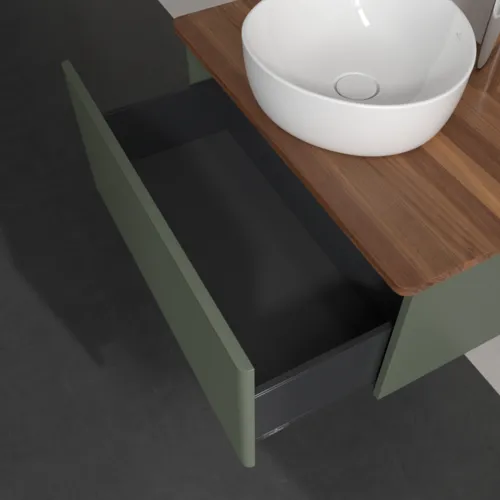 Bild von VILLEROY BOCH Antao Waschbeckenunterschrank, 1 Auszug, 800 x 360 x 500 mm, Front mit Struktur, Leaf Green Matt Lacquer / Warm Walnut #K30152HL
