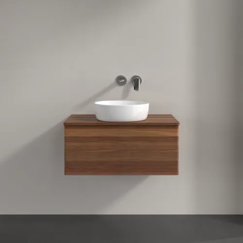 Bild von VILLEROY BOCH Antao Waschbeckenunterschrank, 1 Auszug, 800 x 360 x 500 mm, Front mit Struktur, Warm Walnut / Warm Walnut #K30112HM