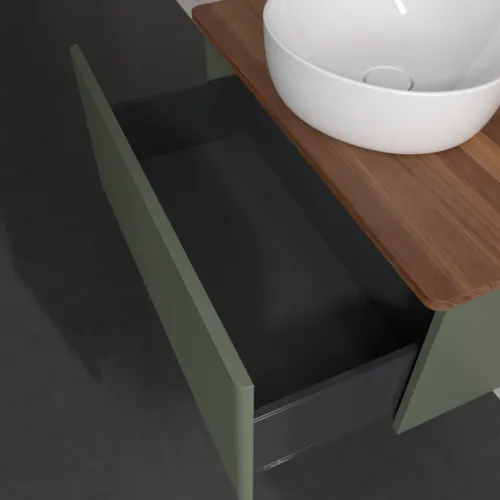 Bild von VILLEROY BOCH Antao Waschbeckenunterschrank, 1 Auszug, 800 x 360 x 500 mm, Front mit Struktur, Leaf Green Matt Lacquer / Warm Walnut #K30112HL