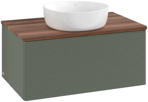 Bild von VILLEROY BOCH Antao Waschbeckenunterschrank, 1 Auszug, 800 x 360 x 500 mm, Front mit Struktur, Leaf Green Matt Lacquer / Warm Walnut #K30112HL