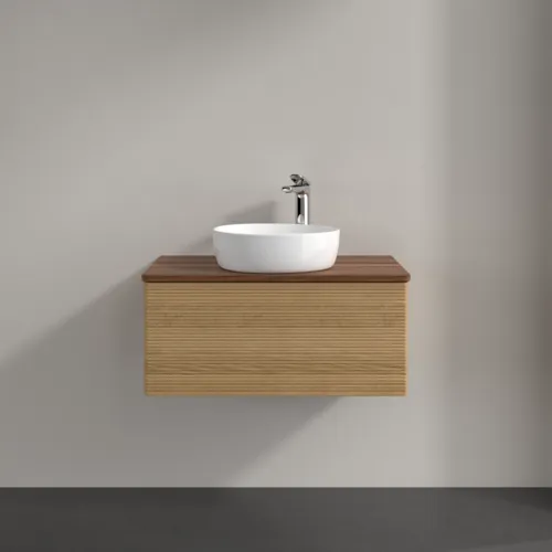 Bild von VILLEROY BOCH Antao Waschbeckenunterschrank, 1 Auszug, 800 x 360 x 500 mm, Front mit Struktur, Honey Oak / Warm Walnut #K30152HN