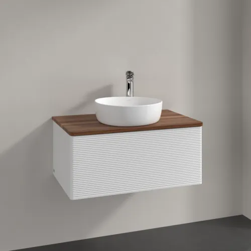 Bild von VILLEROY BOCH Antao Waschbeckenunterschrank, 1 Auszug, 800 x 360 x 500 mm, Front mit Struktur, Glossy White Lacquer / Warm Walnut #K30152GF