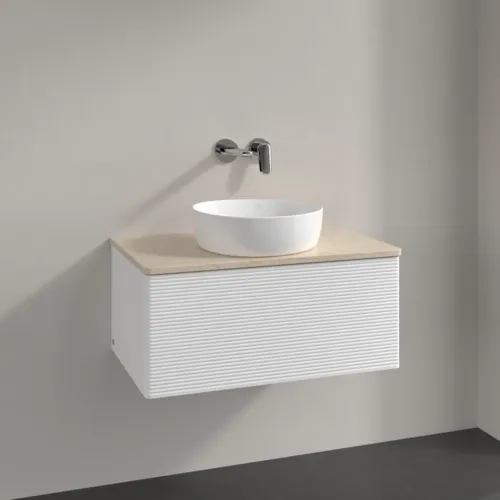 Bild von VILLEROY BOCH Antao Waschbeckenunterschrank, 1 Auszug, 800 x 360 x 500 mm, Front mit Struktur, White Matt Lacquer / Botticino #K30113MT