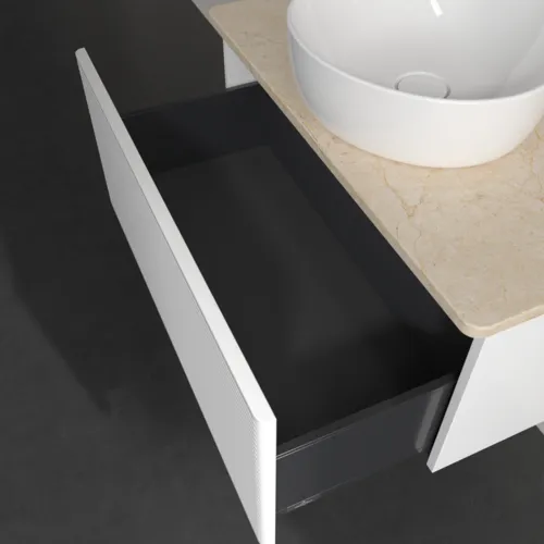 Bild von VILLEROY BOCH Antao Waschbeckenunterschrank, 1 Auszug, 800 x 360 x 500 mm, Front mit Struktur, White Matt Lacquer / Botticino #K30113MT