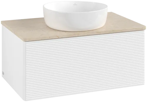 Bild von VILLEROY BOCH Antao Waschbeckenunterschrank, 1 Auszug, 800 x 360 x 500 mm, Front mit Struktur, White Matt Lacquer / Botticino #K30113MT