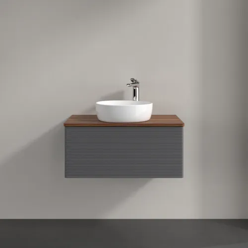 Bild von VILLEROY BOCH Antao Waschbeckenunterschrank, 1 Auszug, 800 x 360 x 500 mm, Front mit Struktur, Anthracite Matt Lacquer / Warm Walnut #K30152GK