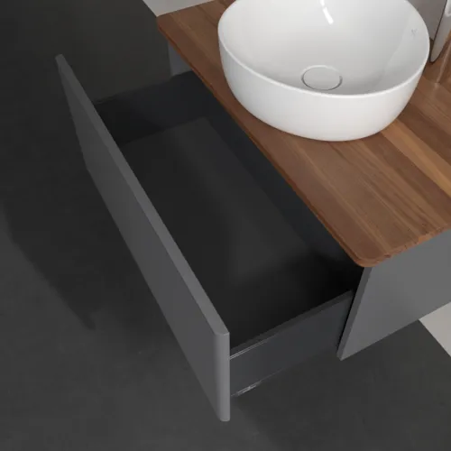 Bild von VILLEROY BOCH Antao Waschbeckenunterschrank, 1 Auszug, 800 x 360 x 500 mm, Front mit Struktur, Anthracite Matt Lacquer / Warm Walnut #K30152GK