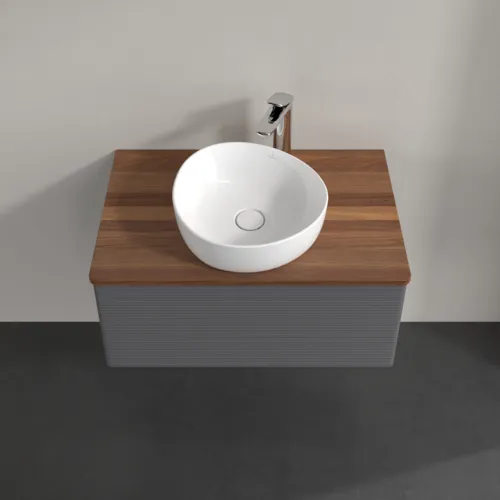 Bild von VILLEROY BOCH Antao Waschbeckenunterschrank, 1 Auszug, 800 x 360 x 500 mm, Front mit Struktur, Anthracite Matt Lacquer / Warm Walnut #K30152GK