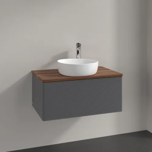 Bild von VILLEROY BOCH Antao Waschbeckenunterschrank, 1 Auszug, 800 x 360 x 500 mm, Front mit Struktur, Anthracite Matt Lacquer / Warm Walnut #K30152GK