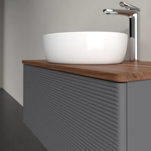 Bild von VILLEROY BOCH Antao Waschbeckenunterschrank, 1 Auszug, 800 x 360 x 500 mm, Front mit Struktur, Anthracite Matt Lacquer / Warm Walnut #K30152GK