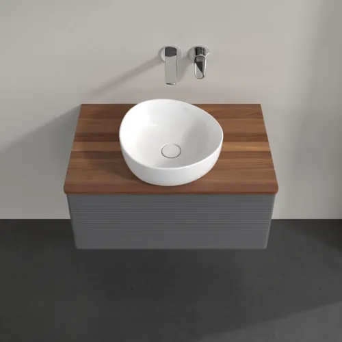 Bild von VILLEROY BOCH Antao Waschbeckenunterschrank, 1 Auszug, 800 x 360 x 500 mm, Front mit Struktur, Anthracite Matt Lacquer / Warm Walnut #K30112GK