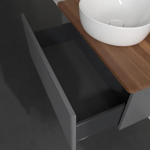 Bild von VILLEROY BOCH Antao Waschbeckenunterschrank, 1 Auszug, 800 x 360 x 500 mm, Front mit Struktur, Anthracite Matt Lacquer / Warm Walnut #K30112GK