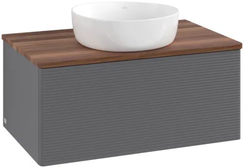Bild von VILLEROY BOCH Antao Waschbeckenunterschrank, 1 Auszug, 800 x 360 x 500 mm, Front mit Struktur, Anthracite Matt Lacquer / Warm Walnut #K30112GK