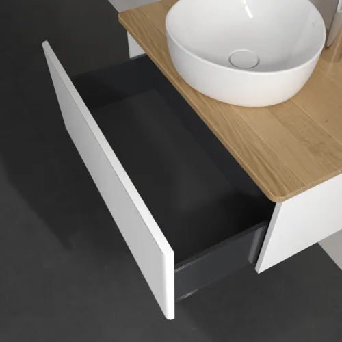 Bild von VILLEROY BOCH Antao Waschbeckenunterschrank, 1 Auszug, 800 x 360 x 500 mm, Front mit Struktur, White Matt Lacquer / Honey Oak #K30151MT