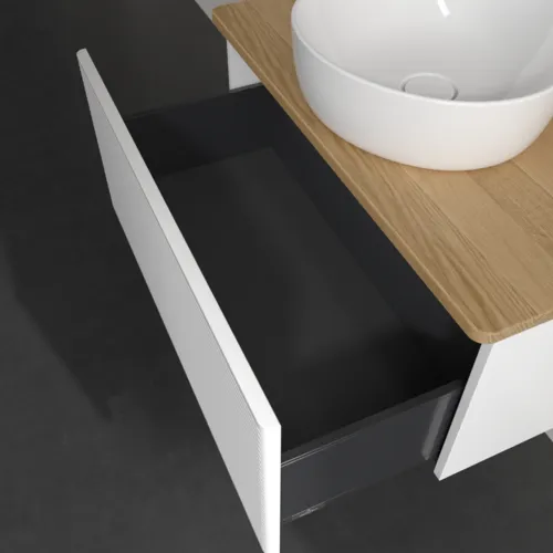 Bild von VILLEROY BOCH Antao Waschbeckenunterschrank, 1 Auszug, 800 x 360 x 500 mm, Front mit Struktur, White Matt Lacquer / Honey Oak #K30151MT