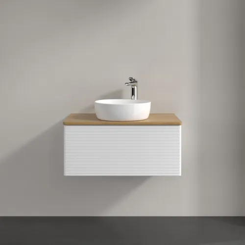 Bild von VILLEROY BOCH Antao Waschbeckenunterschrank, 1 Auszug, 800 x 360 x 500 mm, Front mit Struktur, White Matt Lacquer / Honey Oak #K30151MT