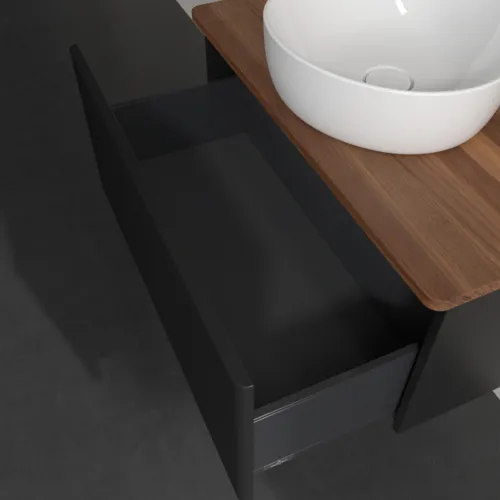 Bild von VILLEROY BOCH Antao Waschbeckenunterschrank, 1 Auszug, 800 x 360 x 500 mm, Front mit Struktur, Black Matt Lacquer / Warm Walnut #K30152PD