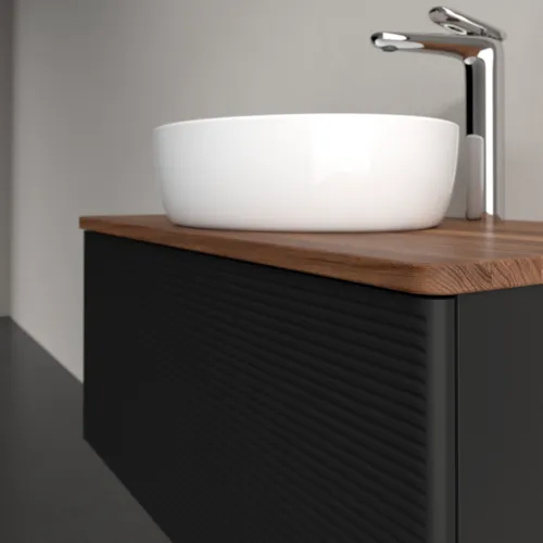 Bild von VILLEROY BOCH Antao Waschbeckenunterschrank, 1 Auszug, 800 x 360 x 500 mm, Front mit Struktur, Black Matt Lacquer / Warm Walnut #K30152PD