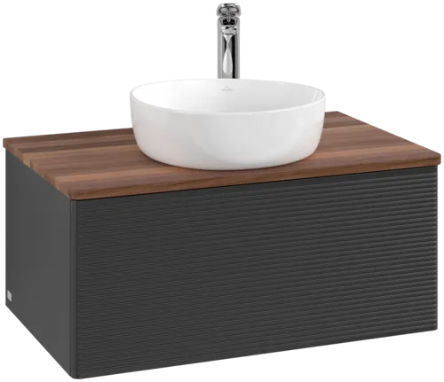 Bild von VILLEROY BOCH Antao Waschbeckenunterschrank, 1 Auszug, 800 x 360 x 500 mm, Front mit Struktur, Black Matt Lacquer / Warm Walnut #K30152PD