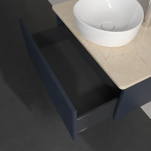 Bild von VILLEROY BOCH Antao Waschbeckenunterschrank, 1 Auszug, 800 x 360 x 500 mm, Front mit Struktur, Midnight Blue Matt Lacquer / Botticino #K30153HG
