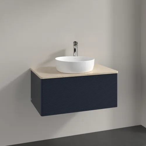 Bild von VILLEROY BOCH Antao Waschbeckenunterschrank, 1 Auszug, 800 x 360 x 500 mm, Front mit Struktur, Midnight Blue Matt Lacquer / Botticino #K30153HG