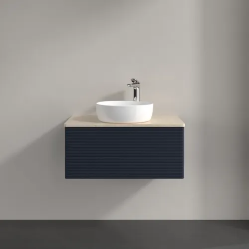 Bild von VILLEROY BOCH Antao Waschbeckenunterschrank, 1 Auszug, 800 x 360 x 500 mm, Front mit Struktur, Midnight Blue Matt Lacquer / Botticino #K30153HG