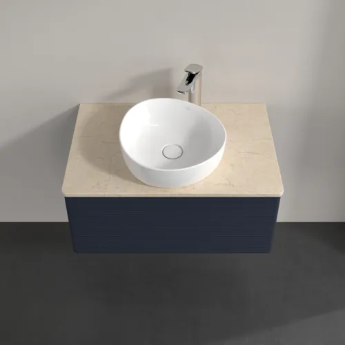 Bild von VILLEROY BOCH Antao Waschbeckenunterschrank, 1 Auszug, 800 x 360 x 500 mm, Front mit Struktur, Midnight Blue Matt Lacquer / Botticino #K30153HG