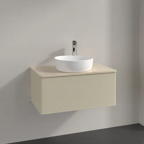 Bild von VILLEROY BOCH Antao Waschbeckenunterschrank, 1 Auszug, 800 x 360 x 500 mm, Front mit Struktur, Silk Grey Matt Lacquer / Botticino #K30153HJ