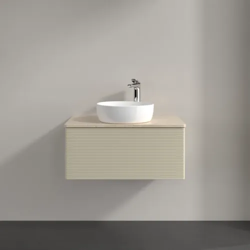 Bild von VILLEROY BOCH Antao Waschbeckenunterschrank, 1 Auszug, 800 x 360 x 500 mm, Front mit Struktur, Silk Grey Matt Lacquer / Botticino #K30153HJ