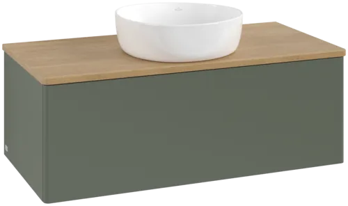Bild von VILLEROY BOCH Antao Waschbeckenunterschrank, 1 Auszug, 1000 x 360 x 500 mm, Front ohne Struktur, Leaf Green Matt Lacquer / Honey Oak #K31011HL