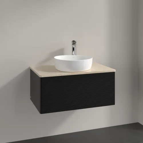 Bild von VILLEROY BOCH Antao Waschbeckenunterschrank, 1 Auszug, 800 x 360 x 500 mm, Front mit Struktur, Black Matt Lacquer / Botticino #K30153PD