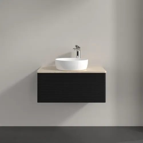 Bild von VILLEROY BOCH Antao Waschbeckenunterschrank, 1 Auszug, 800 x 360 x 500 mm, Front mit Struktur, Black Matt Lacquer / Botticino #K30153PD
