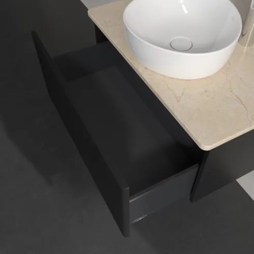 Bild von VILLEROY BOCH Antao Waschbeckenunterschrank, 1 Auszug, 800 x 360 x 500 mm, Front mit Struktur, Black Matt Lacquer / Botticino #K30153PD