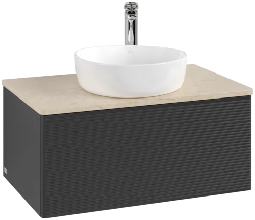 Bild von VILLEROY BOCH Antao Waschbeckenunterschrank, 1 Auszug, 800 x 360 x 500 mm, Front mit Struktur, Black Matt Lacquer / Botticino #K30153PD