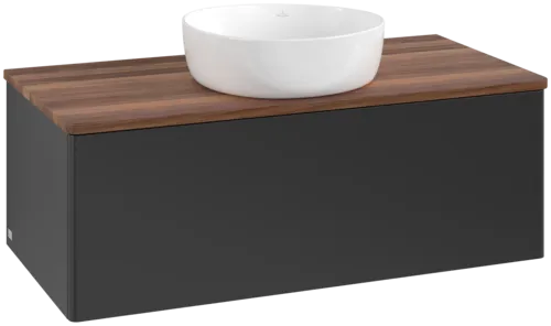 Bild von VILLEROY BOCH Antao Waschbeckenunterschrank, 1 Auszug, 1000 x 360 x 500 mm, Front ohne Struktur, Black Matt Lacquer / Warm Walnut #K31012PD