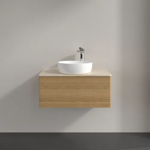Bild von VILLEROY BOCH Antao Waschbeckenunterschrank, 1 Auszug, 800 x 360 x 500 mm, Front mit Struktur, Honey Oak / Botticino #K30153HN