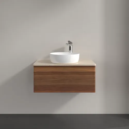 Bild von VILLEROY BOCH Antao Waschbeckenunterschrank, 1 Auszug, 800 x 360 x 500 mm, Front mit Struktur, Warm Walnut / Botticino #K30153HM