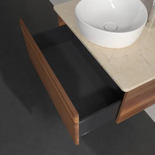 Bild von VILLEROY BOCH Antao Waschbeckenunterschrank, 1 Auszug, 800 x 360 x 500 mm, Front mit Struktur, Warm Walnut / Botticino #K30153HM