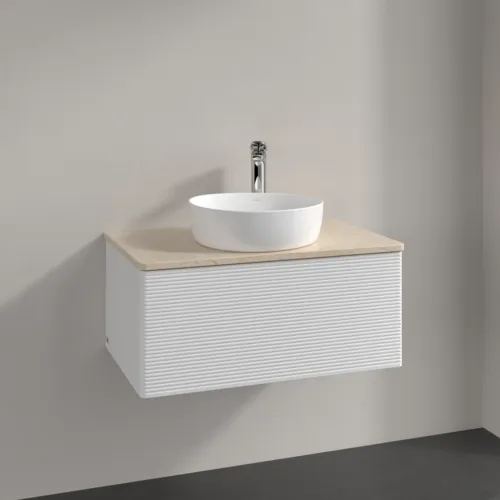 Bild von VILLEROY BOCH Antao Waschbeckenunterschrank, 1 Auszug, 800 x 360 x 500 mm, Front mit Struktur, Glossy White Lacquer / Botticino #K30153GF