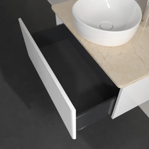 Bild von VILLEROY BOCH Antao Waschbeckenunterschrank, 1 Auszug, 800 x 360 x 500 mm, Front mit Struktur, Glossy White Lacquer / Botticino #K30153GF
