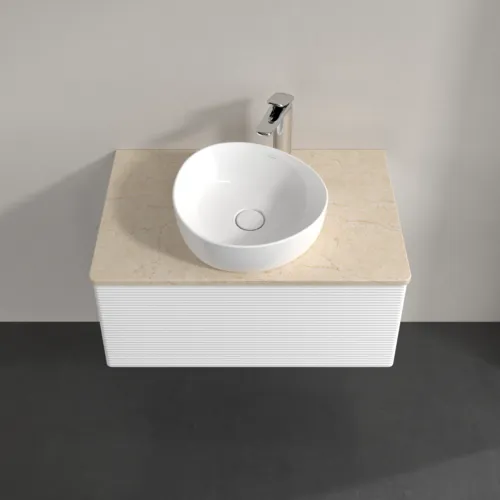 Bild von VILLEROY BOCH Antao Waschbeckenunterschrank, 1 Auszug, 800 x 360 x 500 mm, Front mit Struktur, White Matt Lacquer / Botticino #K30153MT