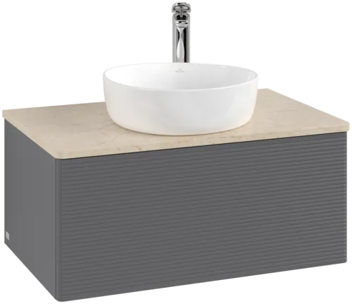 Bild von VILLEROY BOCH Antao Waschbeckenunterschrank, 1 Auszug, 800 x 360 x 500 mm, Front mit Struktur, Anthracite Matt Lacquer / Botticino #K30153GK