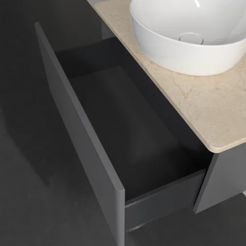 Bild von VILLEROY BOCH Antao Waschbeckenunterschrank, 1 Auszug, 800 x 360 x 500 mm, Front mit Struktur, Anthracite Matt Lacquer / Botticino #K30153GK