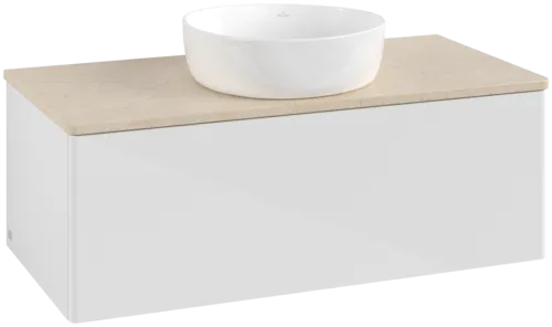 Bild von VILLEROY BOCH Antao Waschbeckenunterschrank, 1 Auszug, 1000 x 360 x 500 mm, Front ohne Struktur, Glossy White Lacquer / Botticino #K31013GF