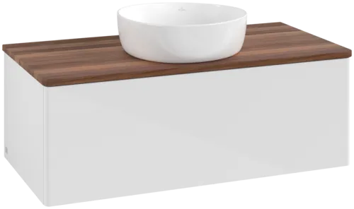 Bild von VILLEROY BOCH Antao Waschbeckenunterschrank, 1 Auszug, 1000 x 360 x 500 mm, Front ohne Struktur, Glossy White Lacquer / Warm Walnut #K31012GF