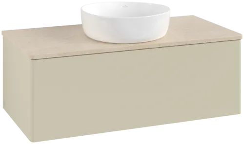 Bild von VILLEROY BOCH Antao Waschbeckenunterschrank, 1 Auszug, 1000 x 360 x 500 mm, Front ohne Struktur, Silk Grey Matt Lacquer / Botticino #K31013HJ