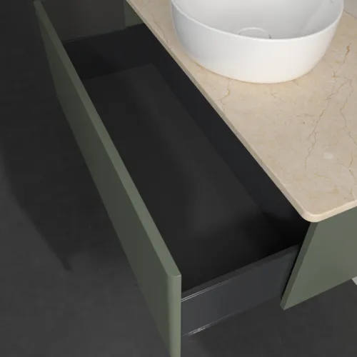 Bild von VILLEROY BOCH Antao Waschbeckenunterschrank, 1 Auszug, 1000 x 360 x 500 mm, Front ohne Struktur, Leaf Green Matt Lacquer / Botticino #K31013HL